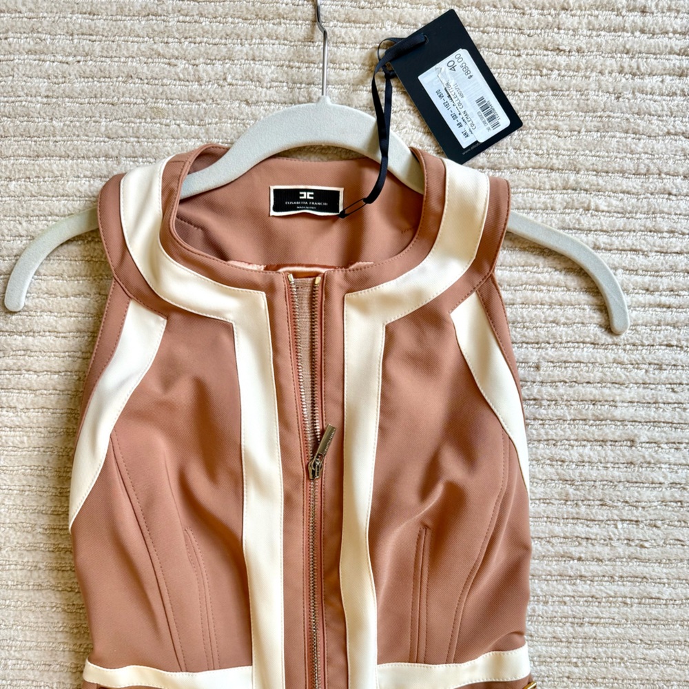 Elizabetta Franchi  Rose Gold with Cream sleeveless sheath dress size 40 NWT - Picture 6 of 8
